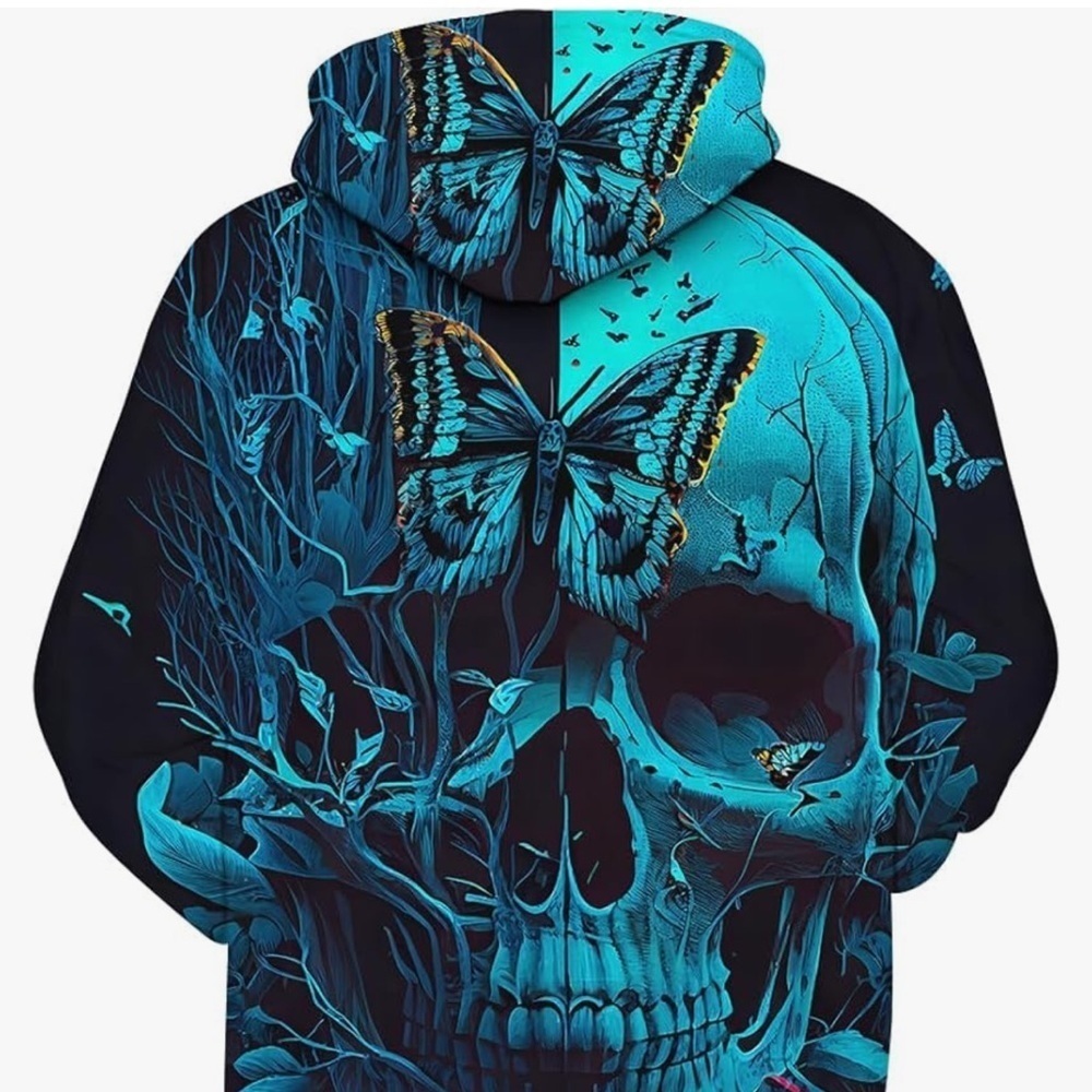 Men's Blue Skull Graphic Hoodie - Picture 2 of 6